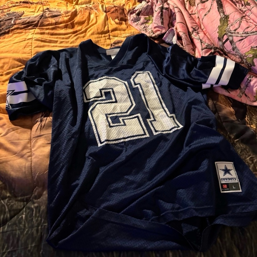 Navy Blue #21 Football Jersey -